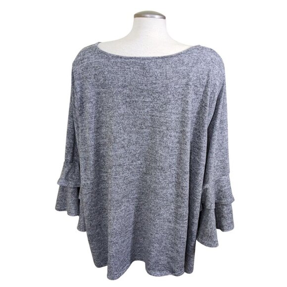 Womens Plus Size Sweater 3X Heathered Gray Double Bell Sleeves V Neck Plush Soft - Picture 4 of 8